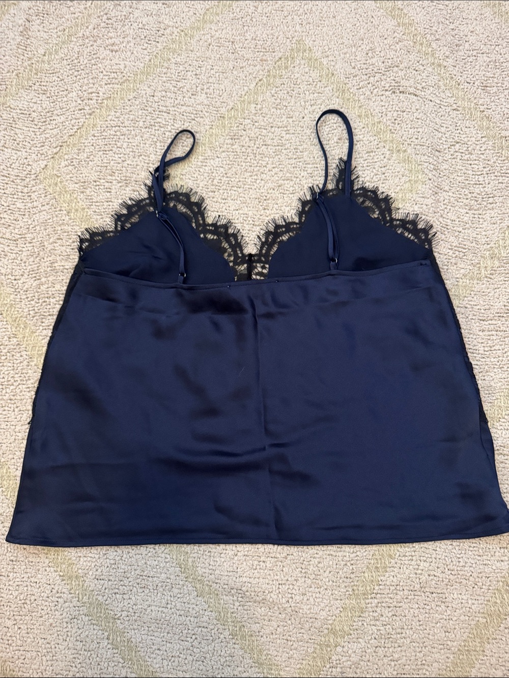 LOFT Navy Satin Cami with Black Lace - Picture 3 of 3
